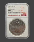 2002 early production struck in 2001 MS69 silver eagle