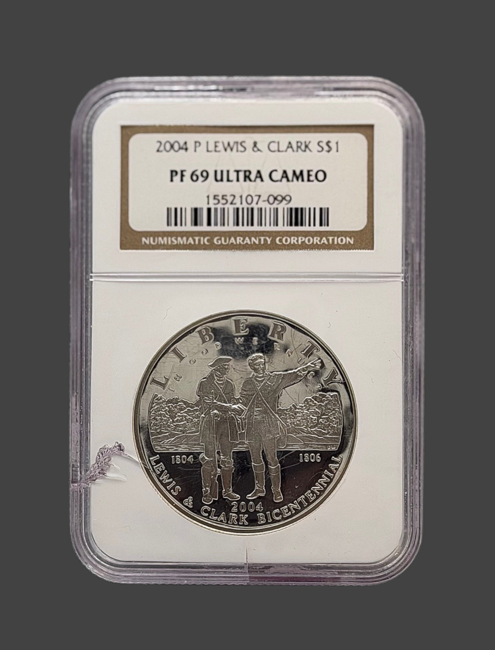 2004 p lewis & clark S$1 pf 69 ultra cameo ( Cracked Slab )
